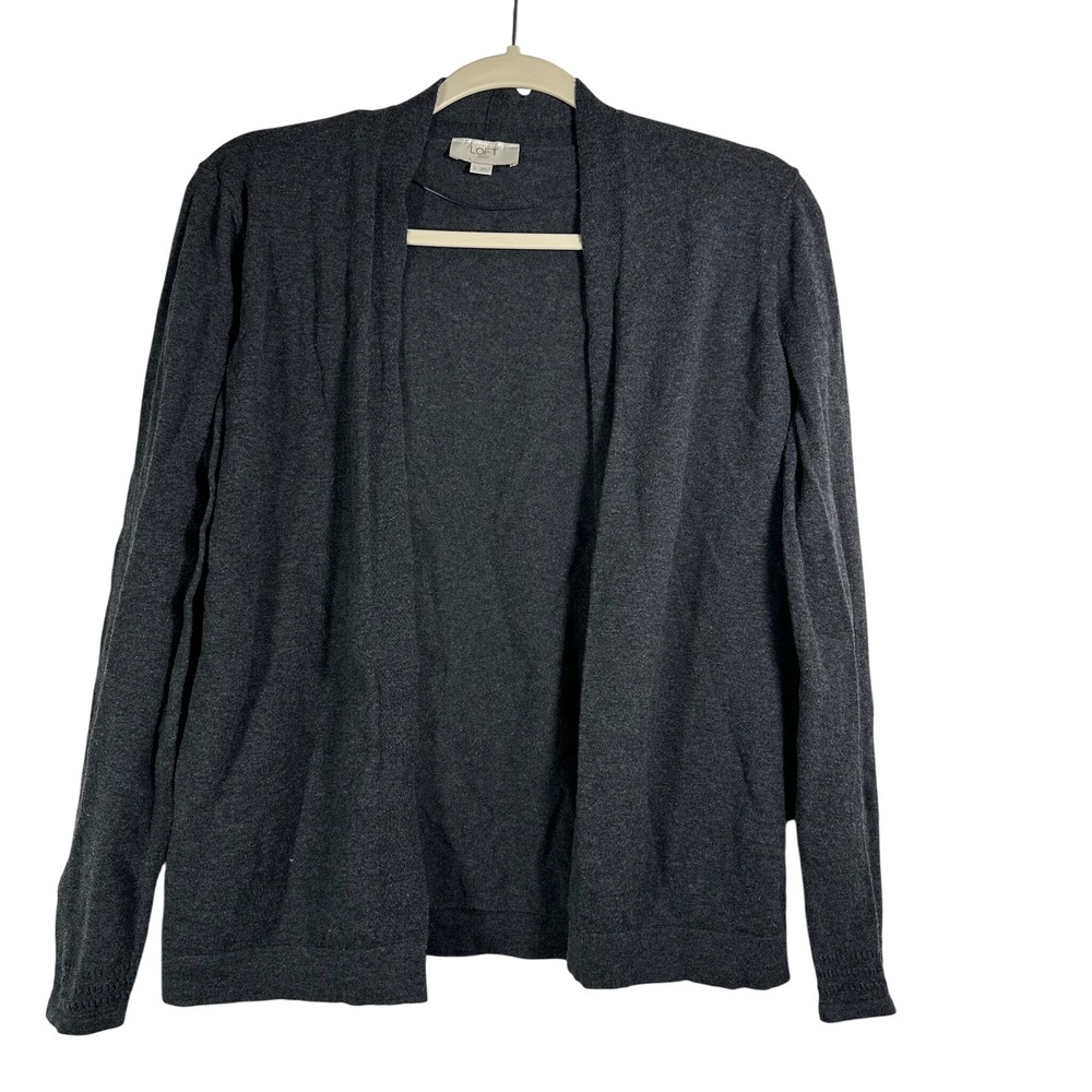 Loft Outlet Womens Small Gray 100% Cotton Open Front Cardigan Sweater Knit S